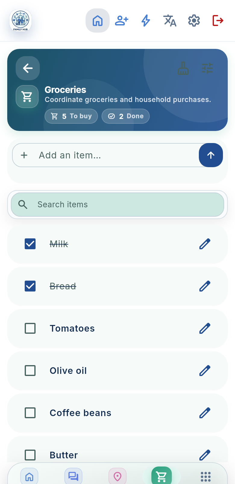 Family Hub shared shopping list