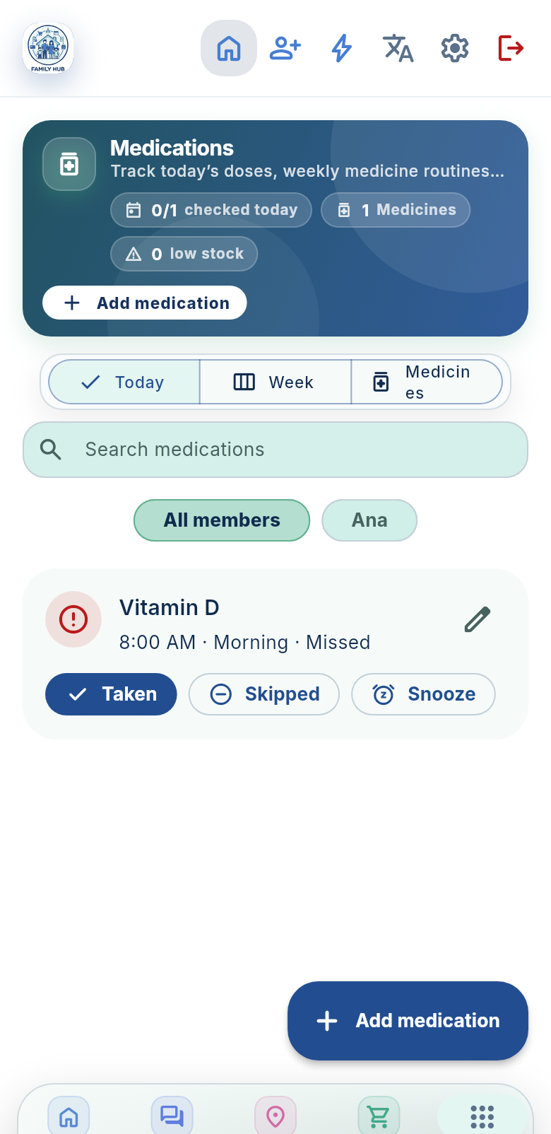 Family Hub medication schedule and stock